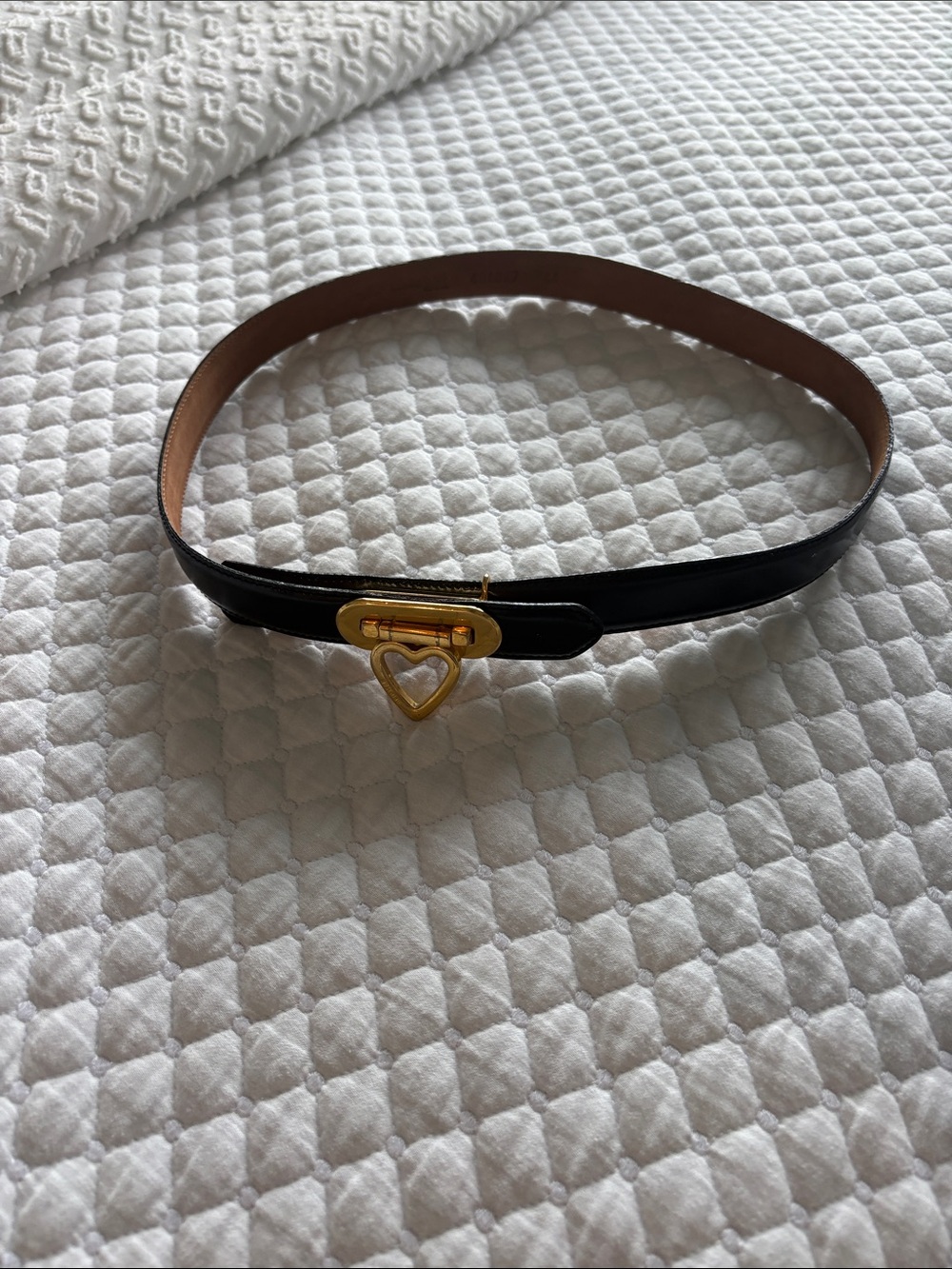 Moschino Black Leather Belt with Gold Heart Charm